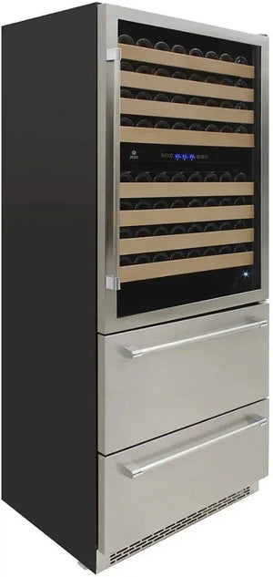 Vinotemp - 135 Bottle Triple-Zone Wine Cooler & Drawer - EL‐BWC30TB‐S