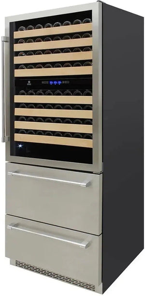 Vinotemp - 135 Bottle Triple-Zone Wine Cooler & Drawer - EL‐BWC30TB‐S