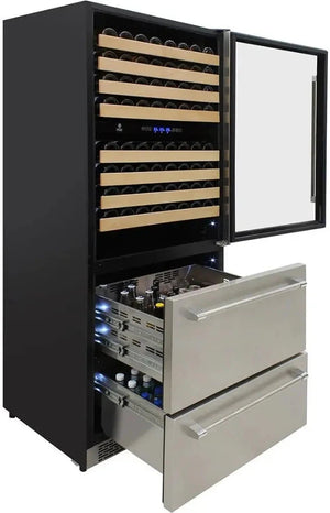 Vinotemp - 135 Bottle Triple-Zone Wine Cooler & Drawer - EL‐BWC30TB‐S