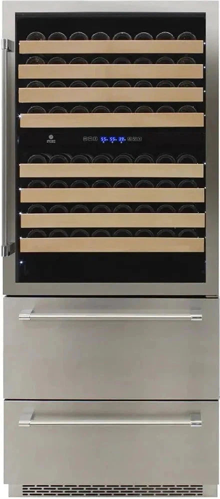 Vinotemp - 135 Bottle Triple-Zone Wine Cooler & Drawer - EL‐BWC30TB‐S