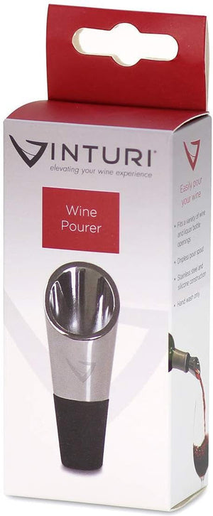 Vinturi - 4.5" Stainless Steel Chrome Plated and Silicone Construction Deluxe Wine Pourer - V9063