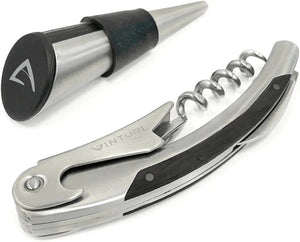 Vinturi - Stainless Steel Corkscrew with Foil Cutter and Bottle Stopper Bar Set - V9067