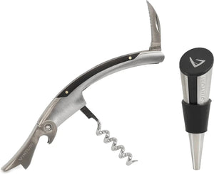 Vinturi - Stainless Steel Corkscrew with Foil Cutter and Bottle Stopper Bar Set - V9067