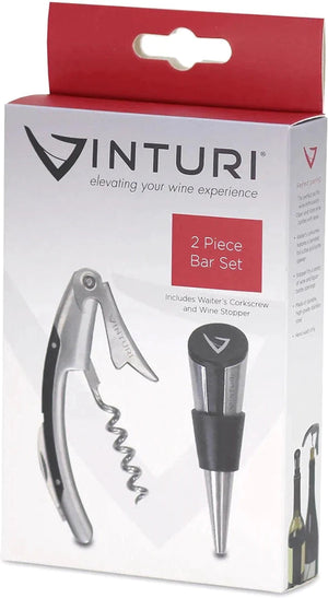 Vinturi - Stainless Steel Corkscrew with Foil Cutter and Bottle Stopper Bar Set - V9067