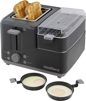 West Bend - 2-Slice Black Toaster with Egg Cooker and Meat Warmer - 78500