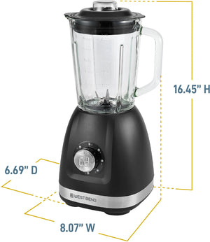 West Bend - 48 Oz Glass Jar Black Multi-Function Blender with Travel Cup - BLWB48BK13