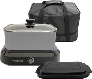 West Bend - 5 QT Black & Silver Versatility Slow Cooker with Tote Travel Bag - 87905