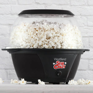 West Bend - 850W, 6 QT Black Stir Crazy Stirring Oil Popcorn Machine - 82707B