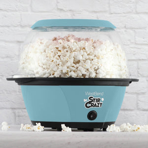 West Bend - 850W, 6 QT Blue West Bend Stir Crazy Oil Popcorn Machine with Serving Bowl - PC8270BL13