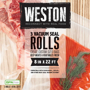 Weston - 8" x 22' Vac Sealer Bags Rolls, Pack of 3 - 30-0201-W