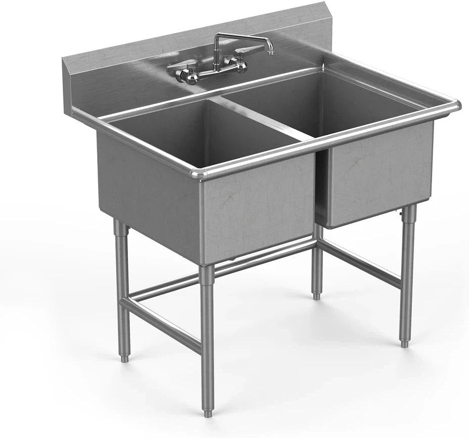 Winholt - 10" x 14" Stainless Steel Two Compartment Sink Without Drainboard - WS2T1014SS (Special Order 4-6 Weeks)