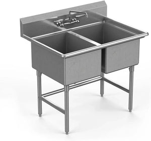 Winholt - 10" x 14" Stainless Steel Two Compartment Sink Without Drainboard - WS2T1014SS (Special Order 4-6 Weeks)