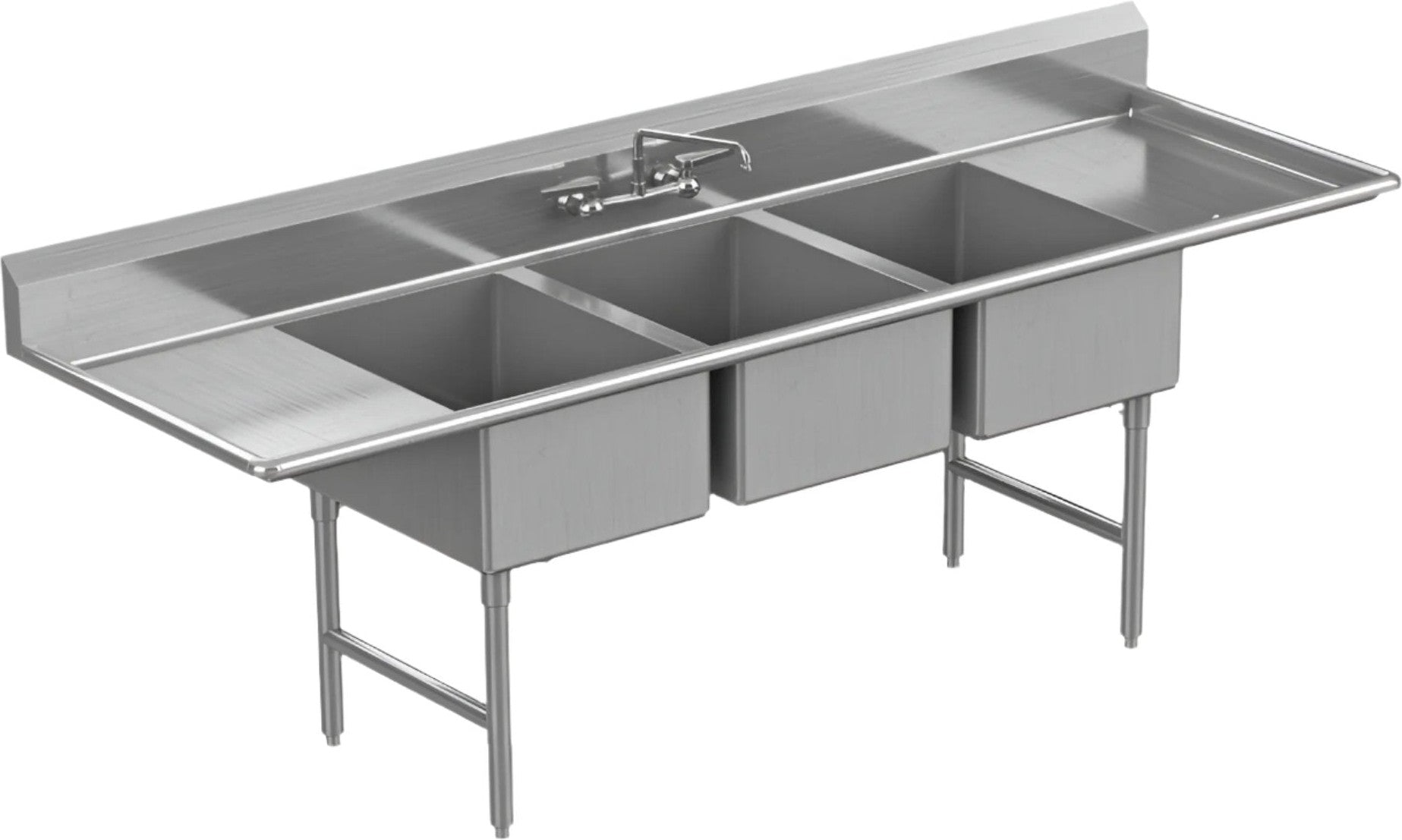 Winholt - 100" X 25.5" 3 Compartment With 2 Drainboards 16 Gauge Stainless Steel Sink - WS3T16202D24 (Special Order 4-6 Weeks)