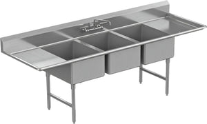 Winholt - 100" X 25.5" 3 Compartment With 2 Drainboards 16 Gauge Stainless Steel Sink - WS3T16202D24