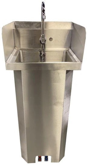 Winholt - 14" x 10" x 5" Stainless Steel Hot & Cold Foot Pedestal Sink with 9" Side Splashe - WHPS1410EW-2SS-TG (Special Order 4-6 Weeks)