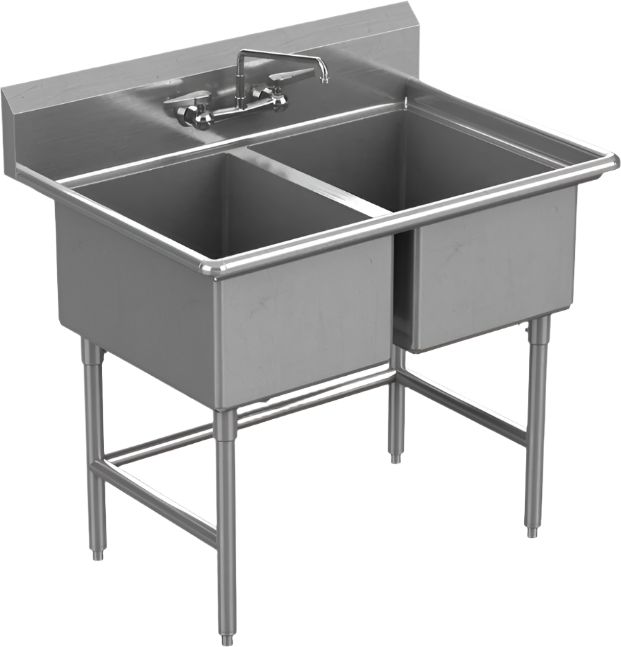 Winholt - 16" X 18" 2 Compartment with No Drainboards Stainless Steel Sink - WS2T1618-SS