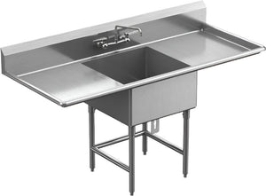 Winholt - 16" X 20" 1 Compartment with 2 Drainboards Stainless Steel Sink - WS1T16202D18 (Special Order 4-6 Weeks)