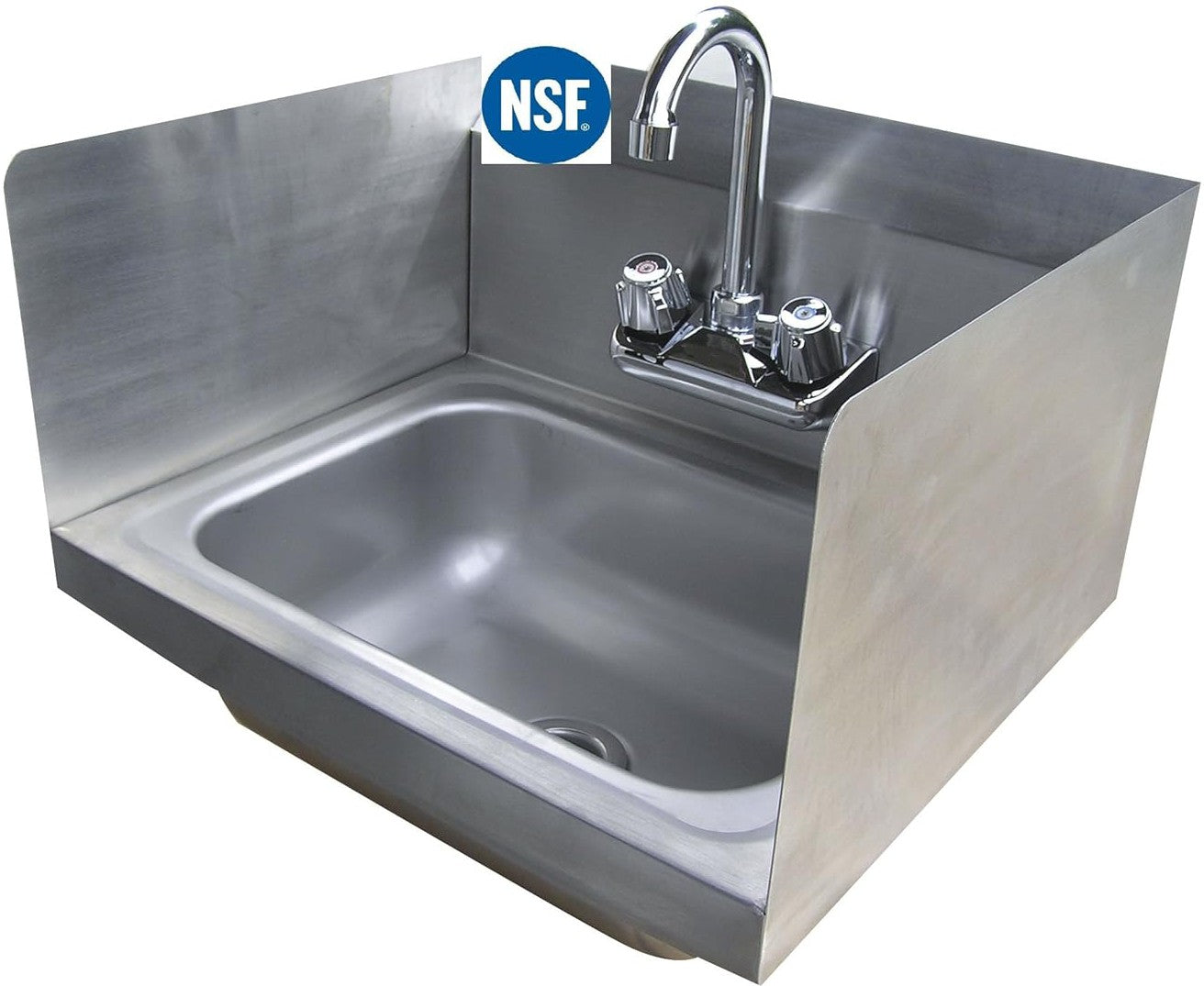 Winholt - 16" x16" Stainless Steel Hand Sink with Knee Bracket, Gooseneck Faucet & 2 Side Splashes - WS-HS-1616KV-2SS-SV (Special Order 4-6 Weeks)