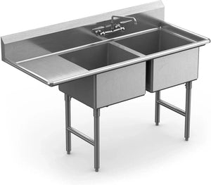 Winholt - 18" x 18" Stainless Steel Two Compartment Sink with 18" Left Drainboard - WS2T1818LD18 (Special Order 4-6 Weeks)