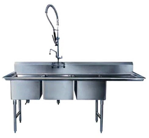 Winholt - 18" x 24" 3-Tub Sink with 18" Right Drainboard - WS3T1824RD18-SS