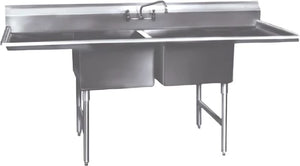 Winholt - 18" x 24" Stainless Steel Two Compartment Sink with 2 Drainboard - WS2T18242D18 (Special Order 4-6 Weeks)