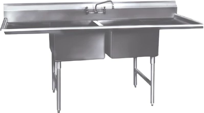 Winholt - 18" x 24" Stainless Steel Two Compartment Sink with 2 Drainboard - WS2T18242D18