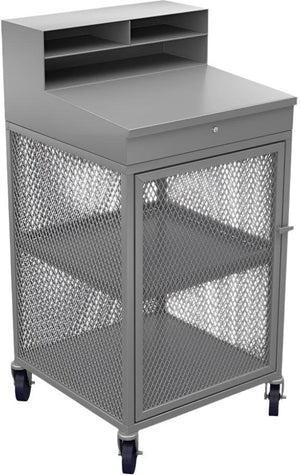 Winholt - 22" Gray Enclosed Mesh Sides Steel Receiving Shop Desk With 2 Locking Casters, Hasp - OTE-2224-HSP