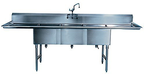 Winholt - 24" x 24" Stainless Steel Three Compartment Sink with 2-24" Drainboard - WS3T24242D24 (Special Order 4-6 Weeks)