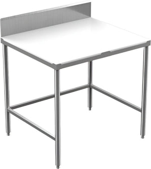 Winholt - 30" x 48" Stainless Steel Poly Top Open Base Work Table With Backsplash, and Mobile Unit with Casters - DPTB-3048-MLC (Special Order 4-6 Weeks)