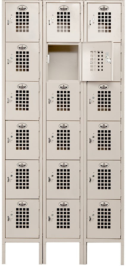 Winholt - 36" x 15" Three Column Eighteen Door Locker with Perforated Door - WL-618-15 (Special Order 4-6 Weeks)