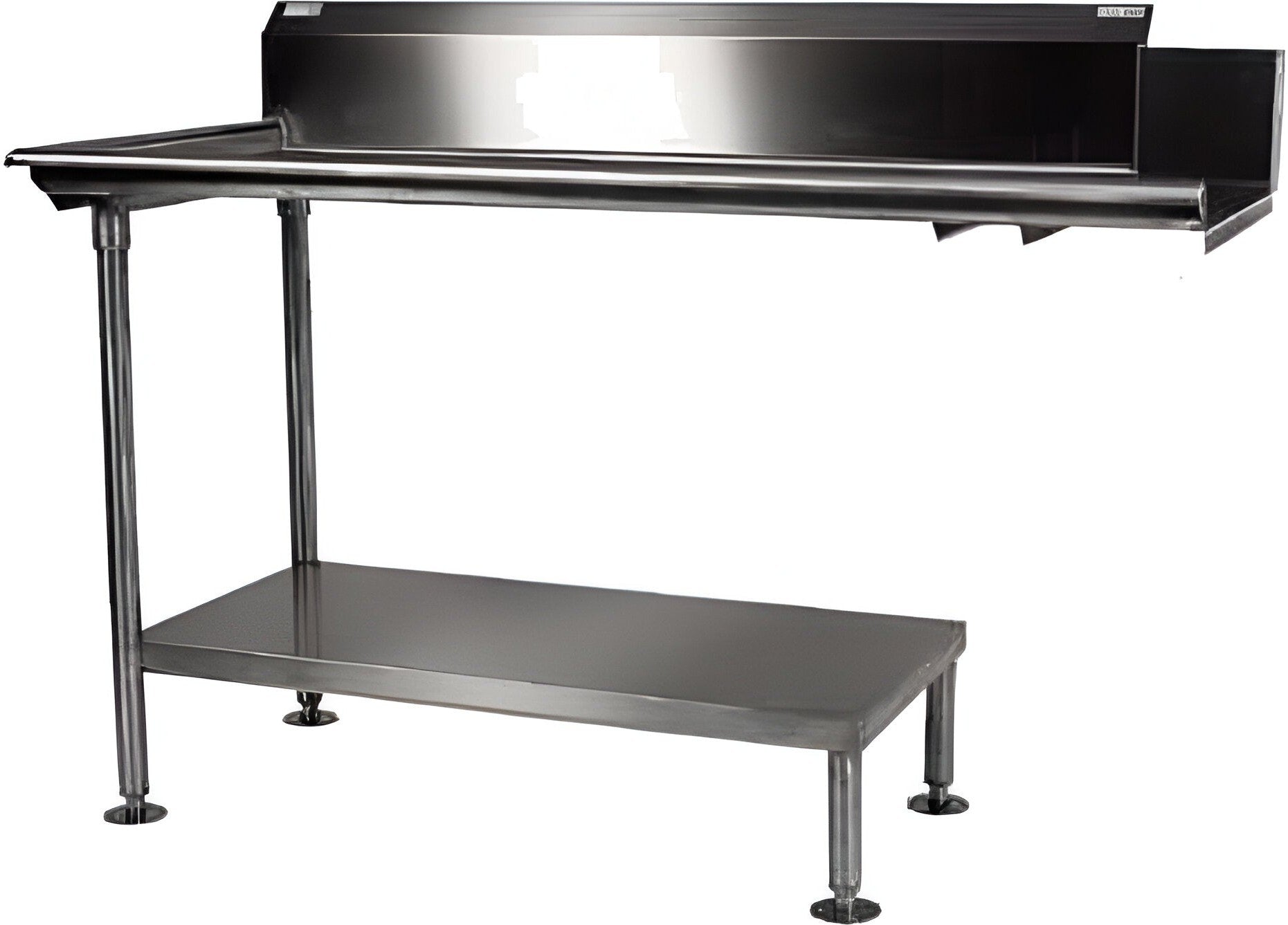 Winholt - 37" Clean Stainless Steel 16 GA Straight Dish Table with Left Table, 9" Backsplash, and Steel Legs - CDT-16-S-37R