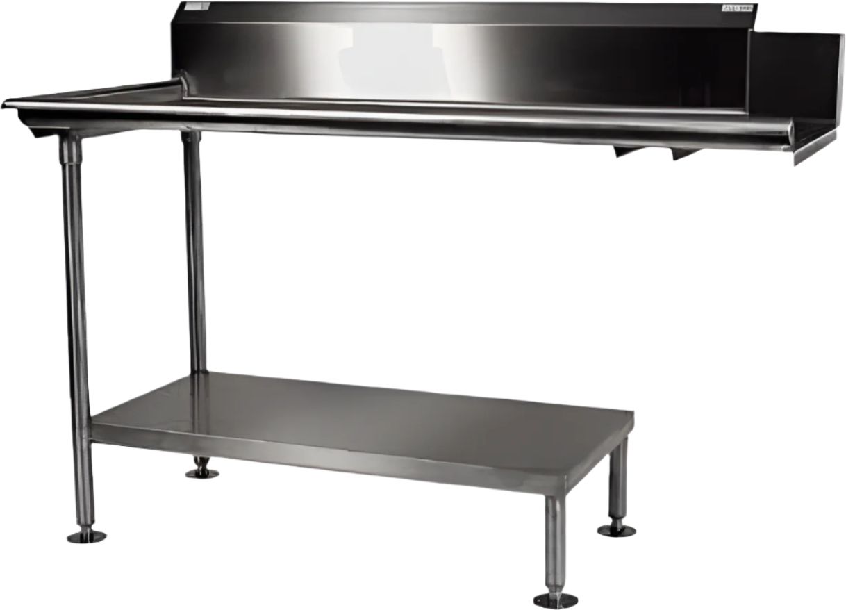 Winholt - 48" Clean Stainless Steel Straight Dish Table with Right Table, 9" Backsplash, and Steel Legs - CDT-14-S-48L