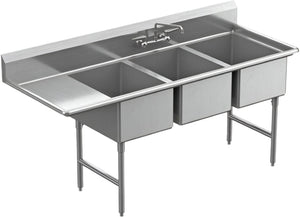 Winholt - 78.5" X 29.5" 3 Compartment With 1 Left Drainboards 16 Gauge Stainless Steel Sink - WS3T1824LD18-SS (Special Order 4-6 Weeks)