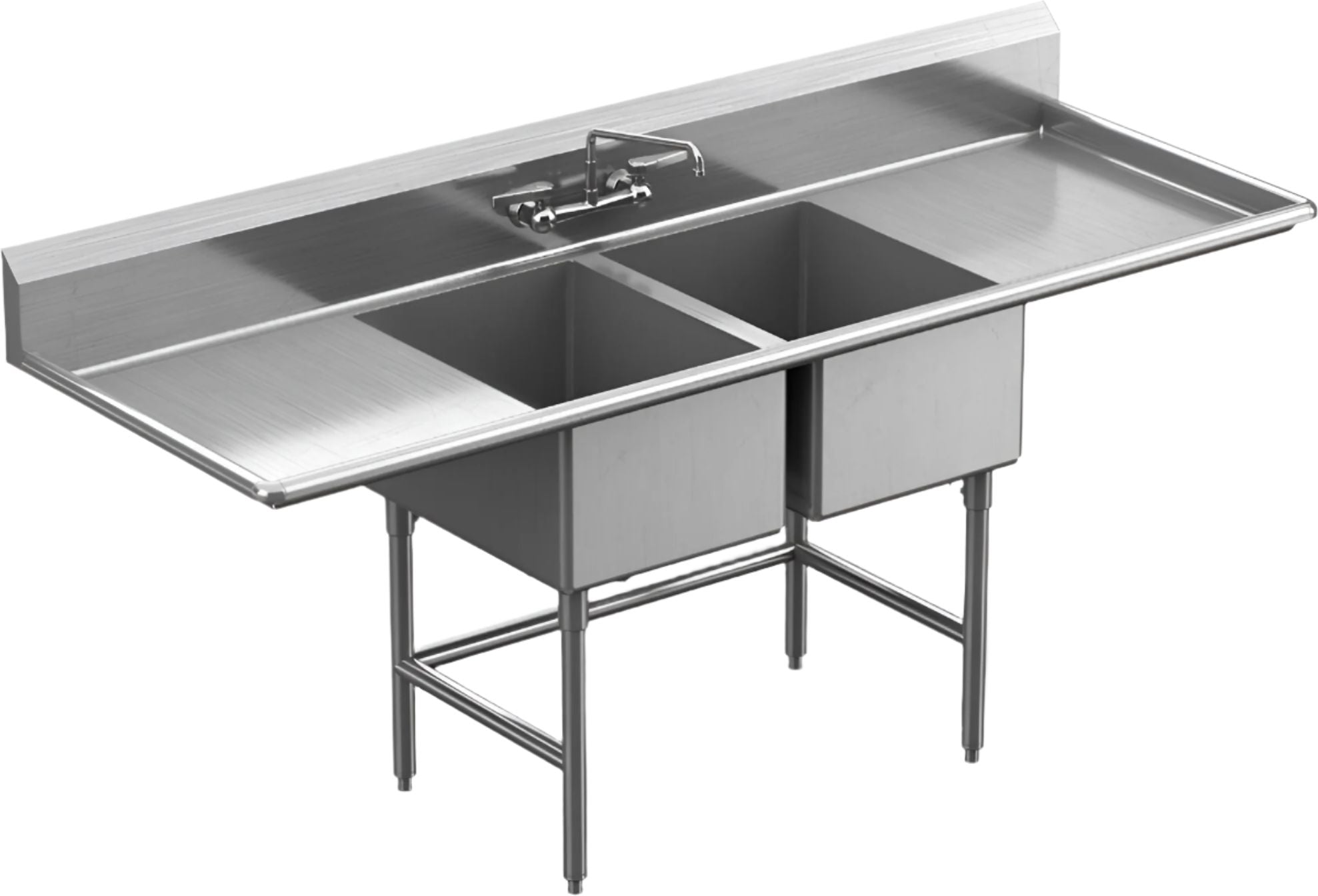 Winholt - 98" X 29.5" 2 Compartment With 2 Drainboards 14 Gauge Stainless Steel Sink - WS2T24242D24-14DP-14GA (Special Order 4-6 Weeks)