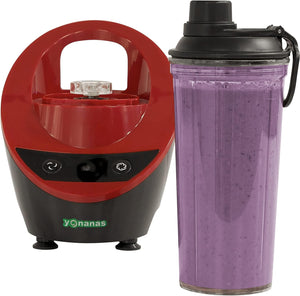 Yonanas - 300 Watts Red Personal Blender with 13.5-Ounce Portable Cup and Drinking Lid for Shakes and Smoothies - YOPB300RD