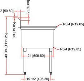 Omcan - Left Drain Board 24” x 24” x 14” Pot Sink with Center Drain - 41855