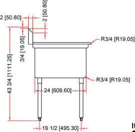 Omcan - Two Drain Boards 24” x 24” x 14” Pot Sink with Center Drain - 43785