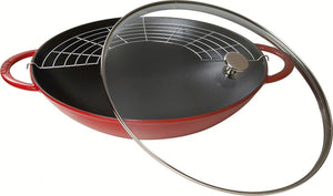 Staub - 12" Cast Iron Wok with Glass Lid Cherry Red (30 cm) - 40511-345